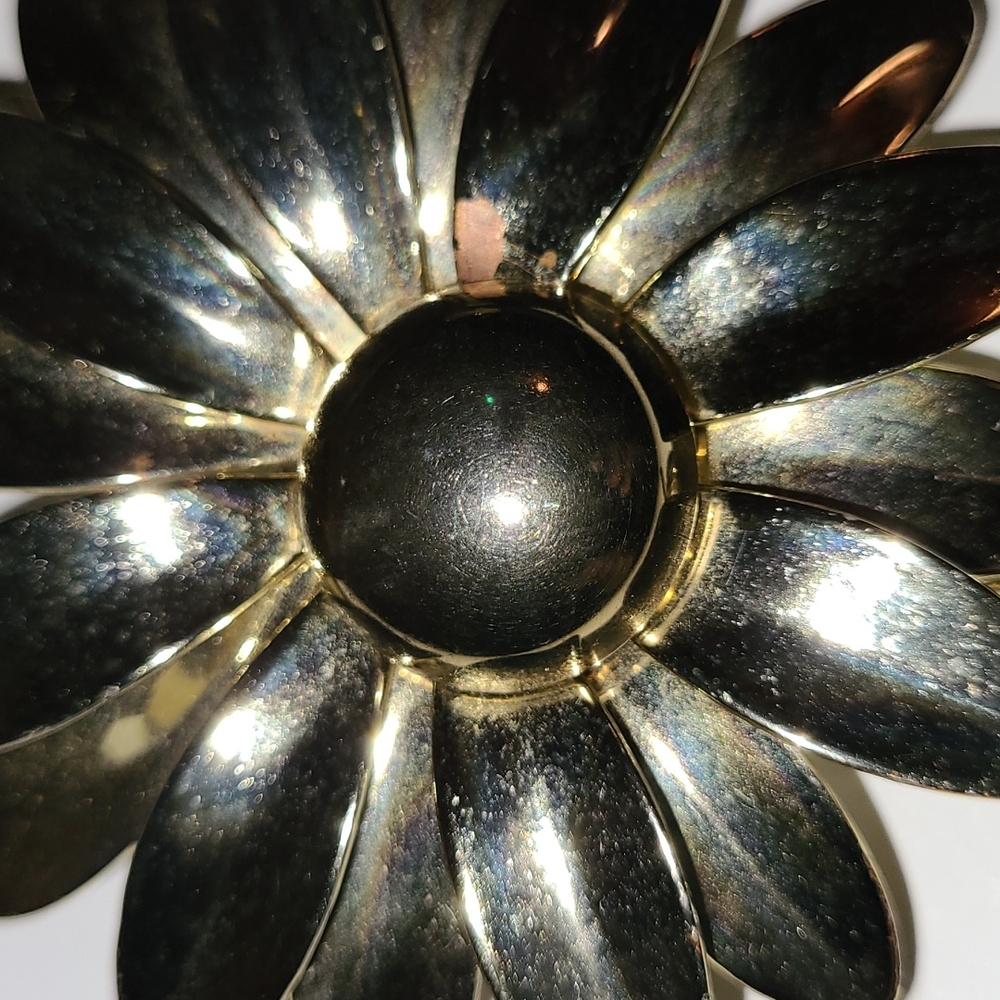 Vintage Double Petal Daisy Brooch Silver-Gold Sunflower Sarah Coventry style - Picture 7 of 8